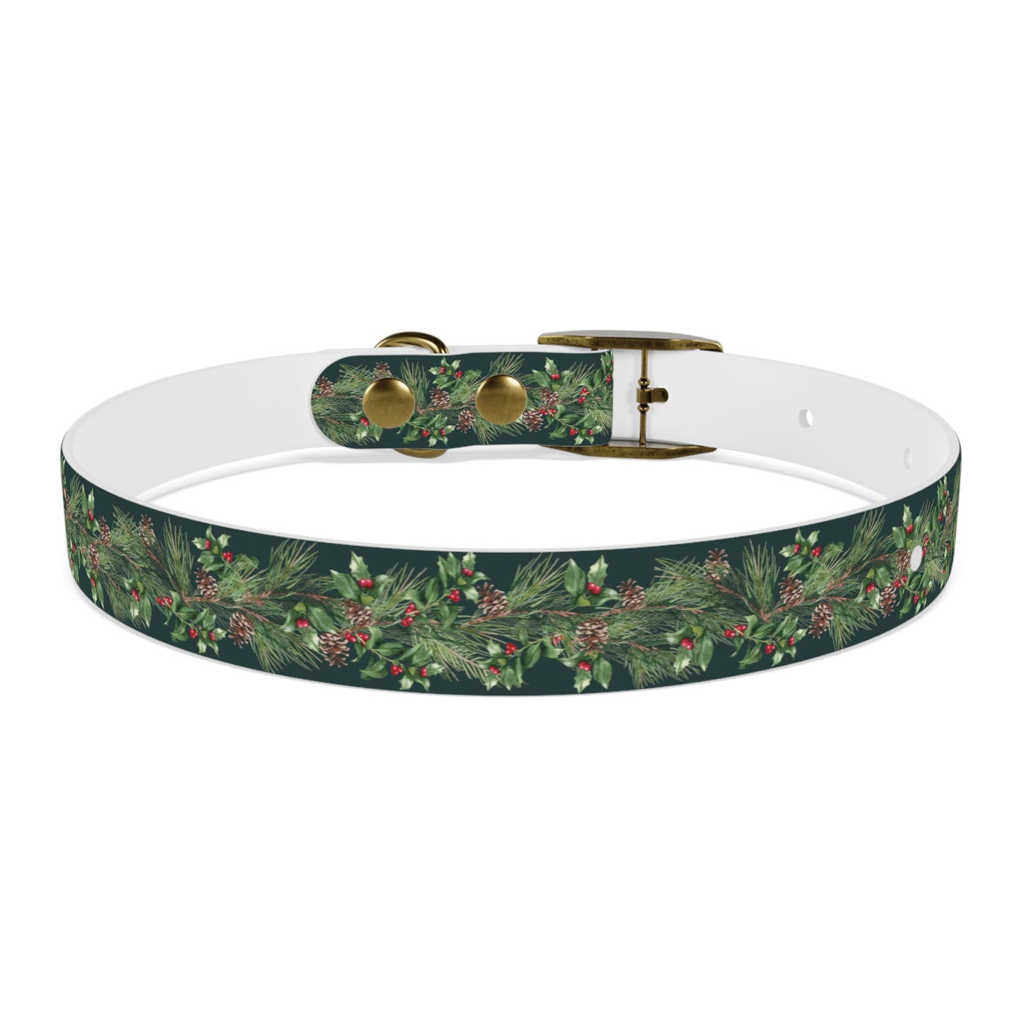 Winter Holly Berry Pinecone Dog Collar