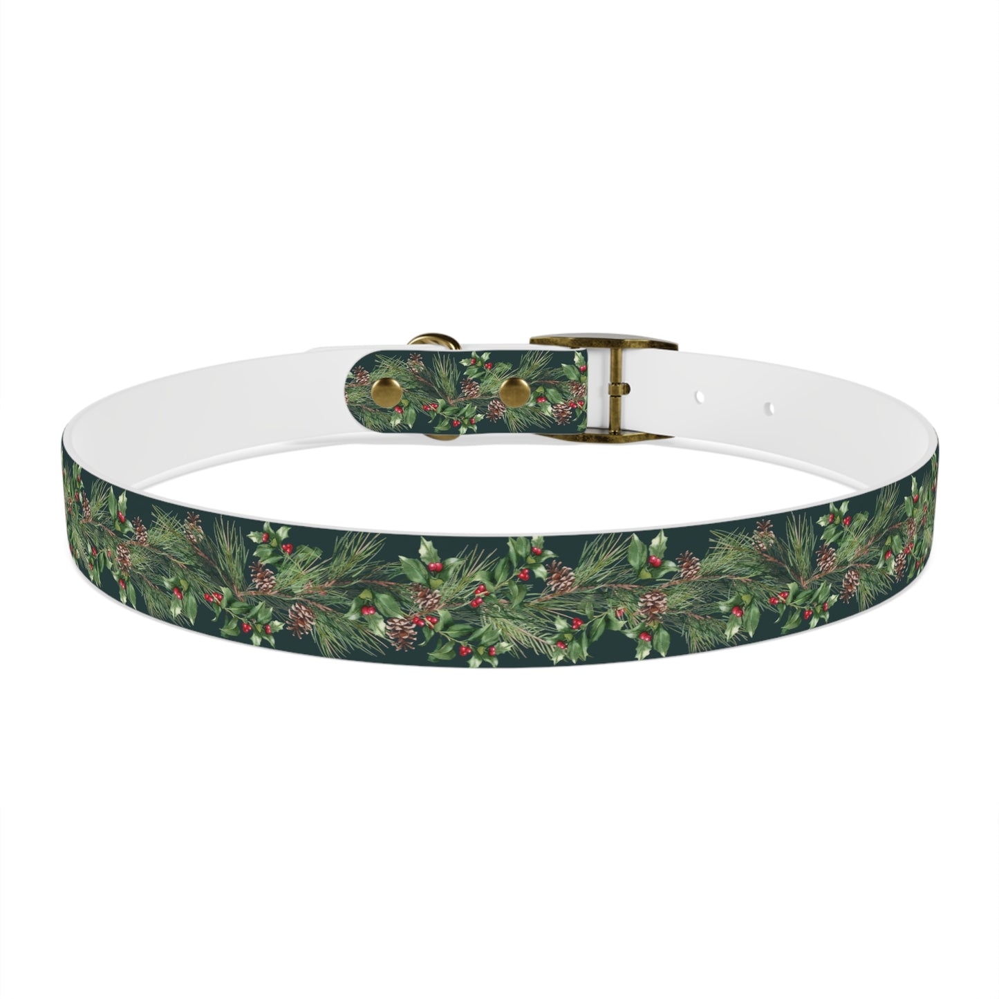Winter Holly Berry Pinecone Dog Collar