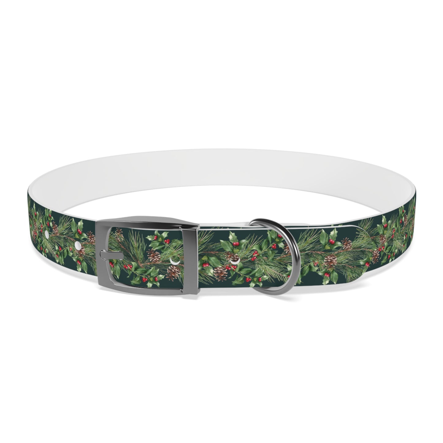 Winter Holly Berry Pinecone Dog Collar