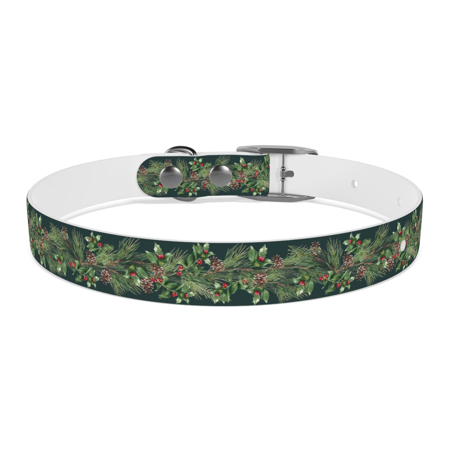 Winter Holly Berry Pinecone Dog Collar