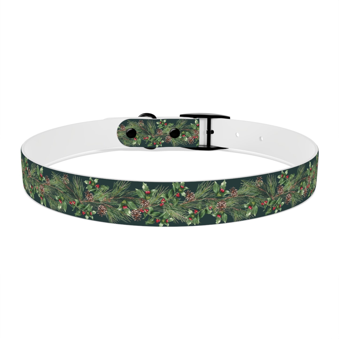 Winter Holly Berry Pinecone Dog Collar