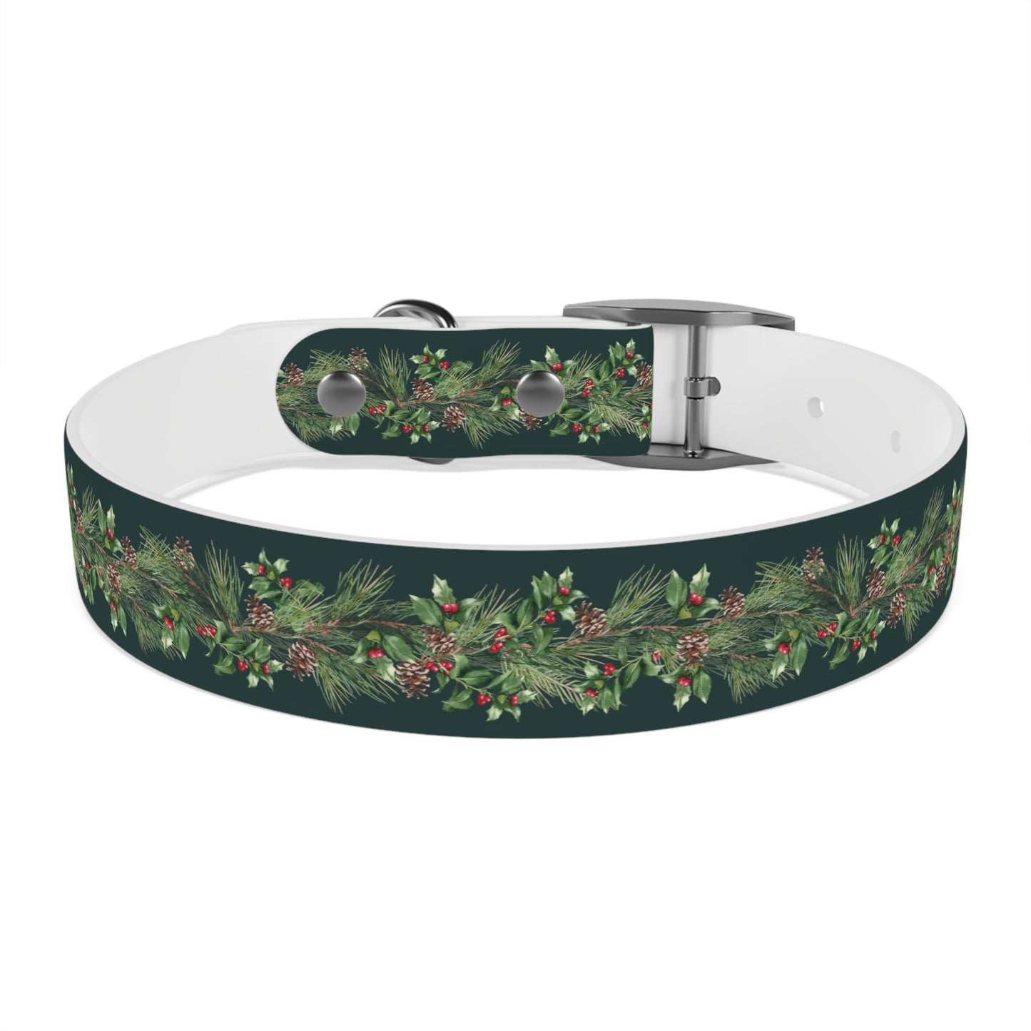 Winter Holly Berry Pinecone Dog Collar