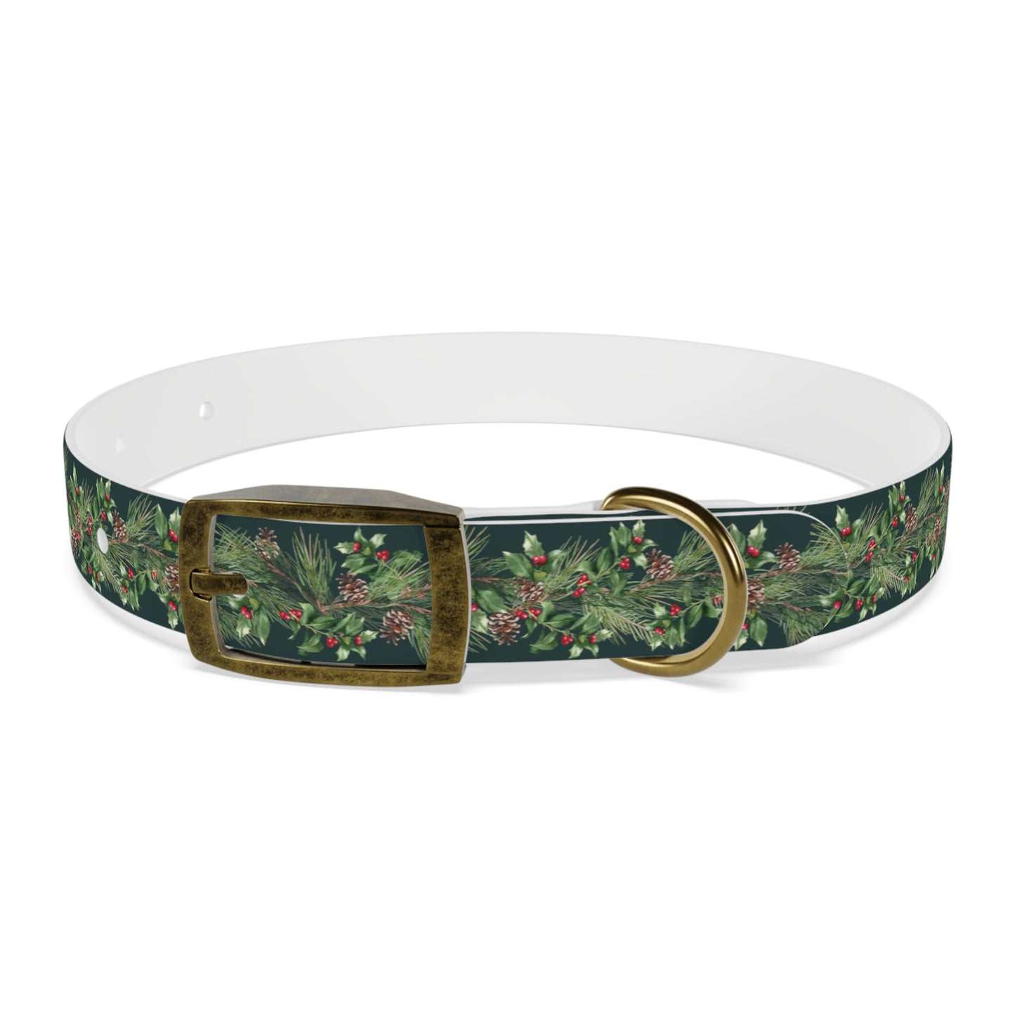 Winter Holly Berry Pinecone Dog Collar