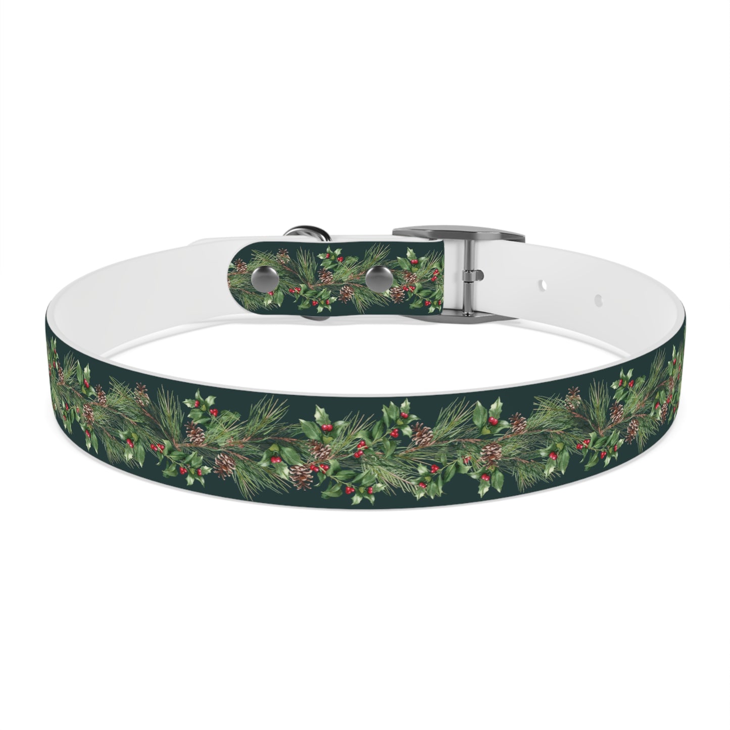 Winter Holly Berry Pinecone Dog Collar