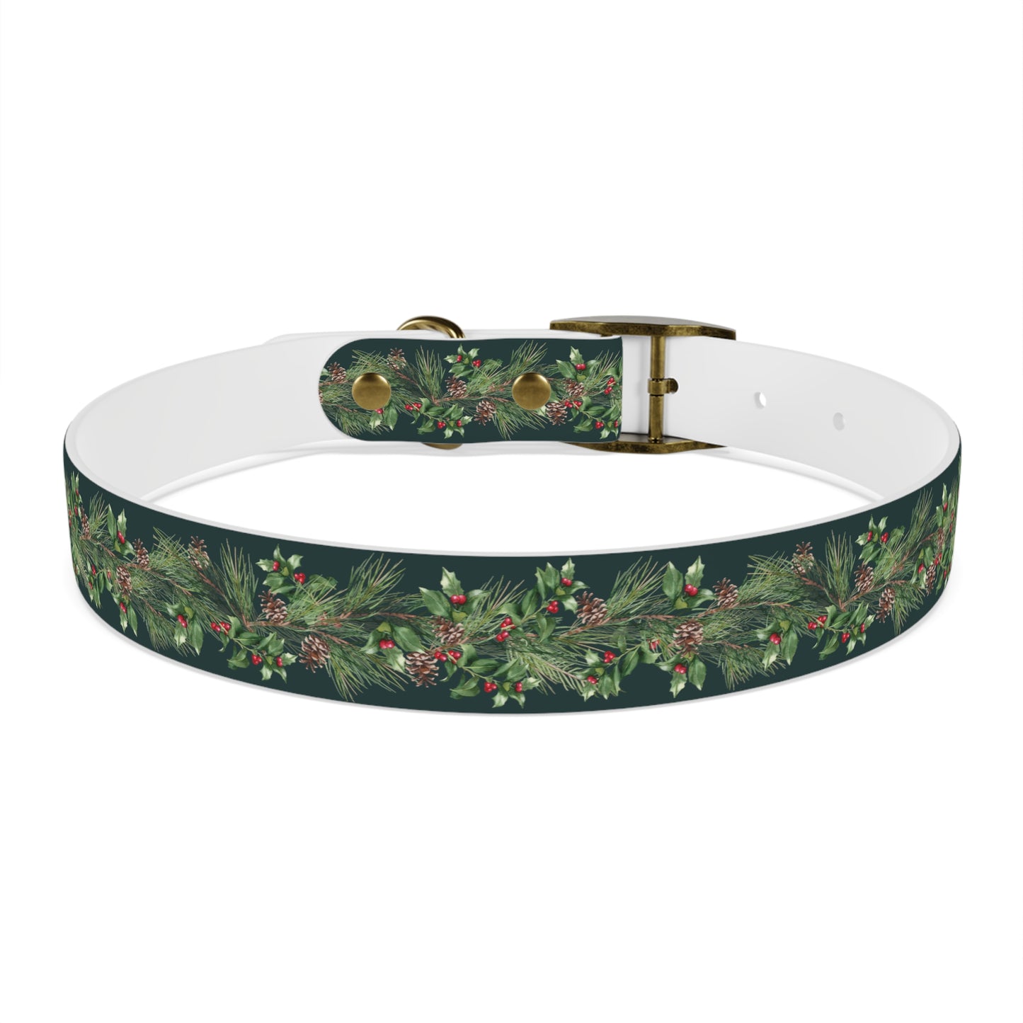 Winter Holly Berry Pinecone Dog Collar