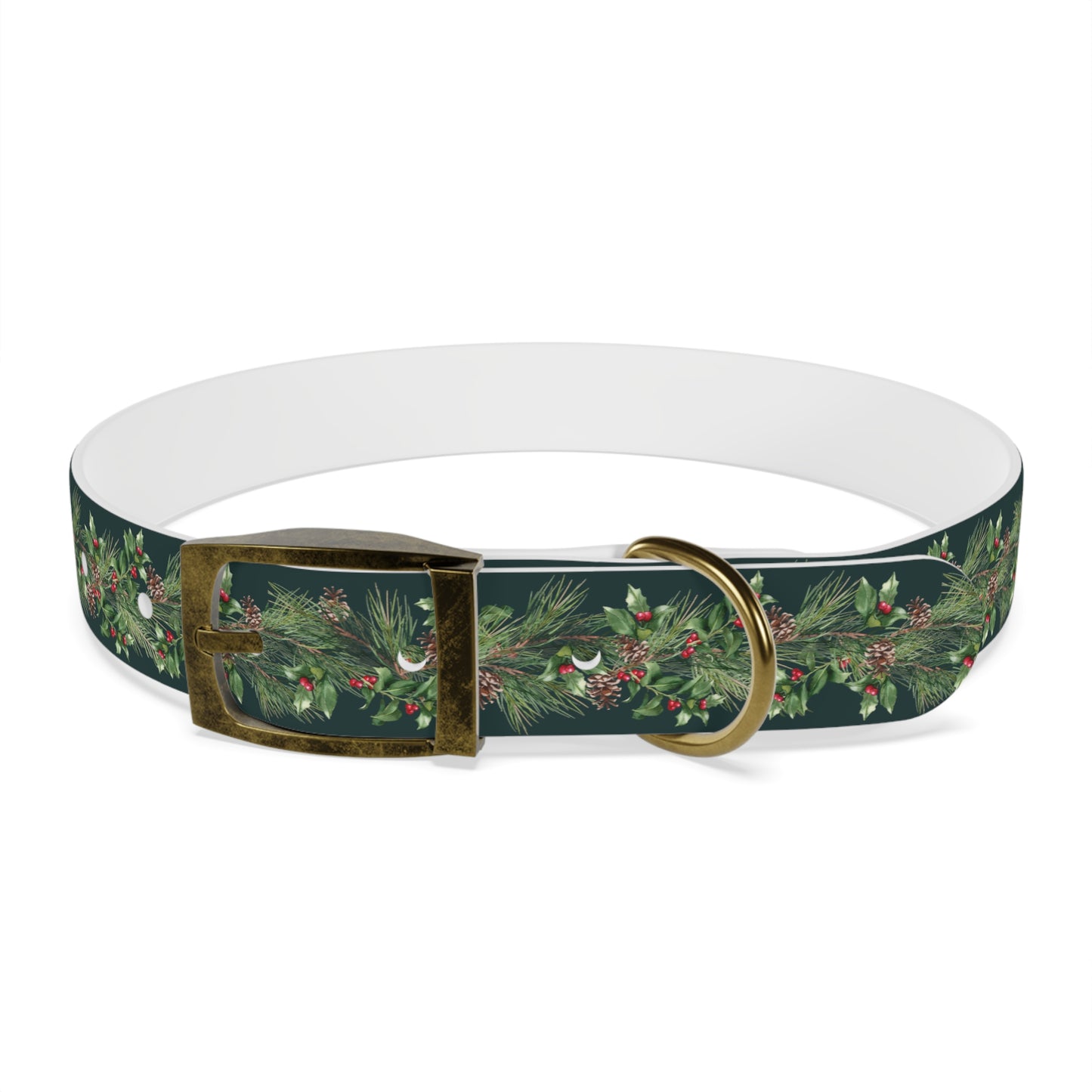 Winter Holly Berry Pinecone Dog Collar