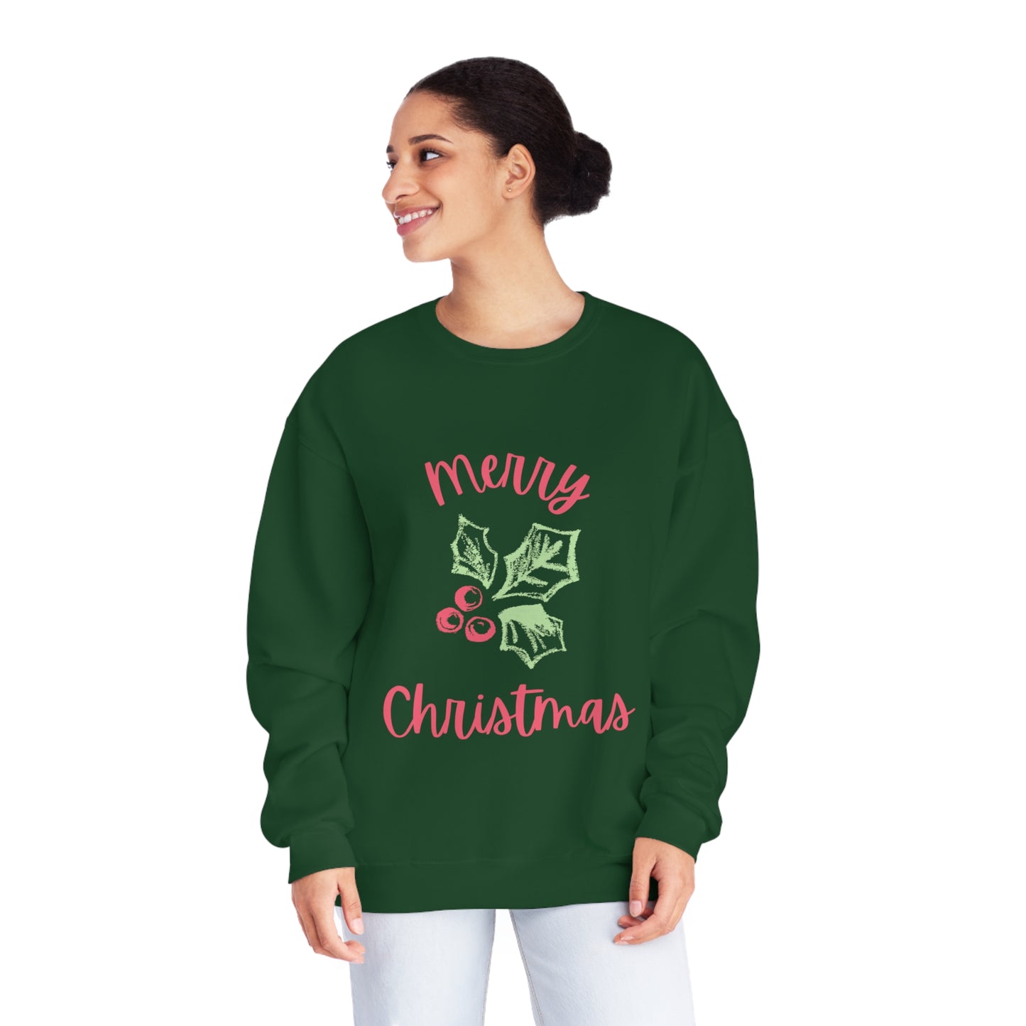 Merry Christmas Holly Leaf Unisex NuBlend® Crewneck Sweatshirt