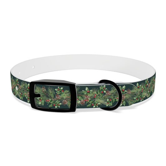 Winter Holly Berry Pinecone Dog Collar