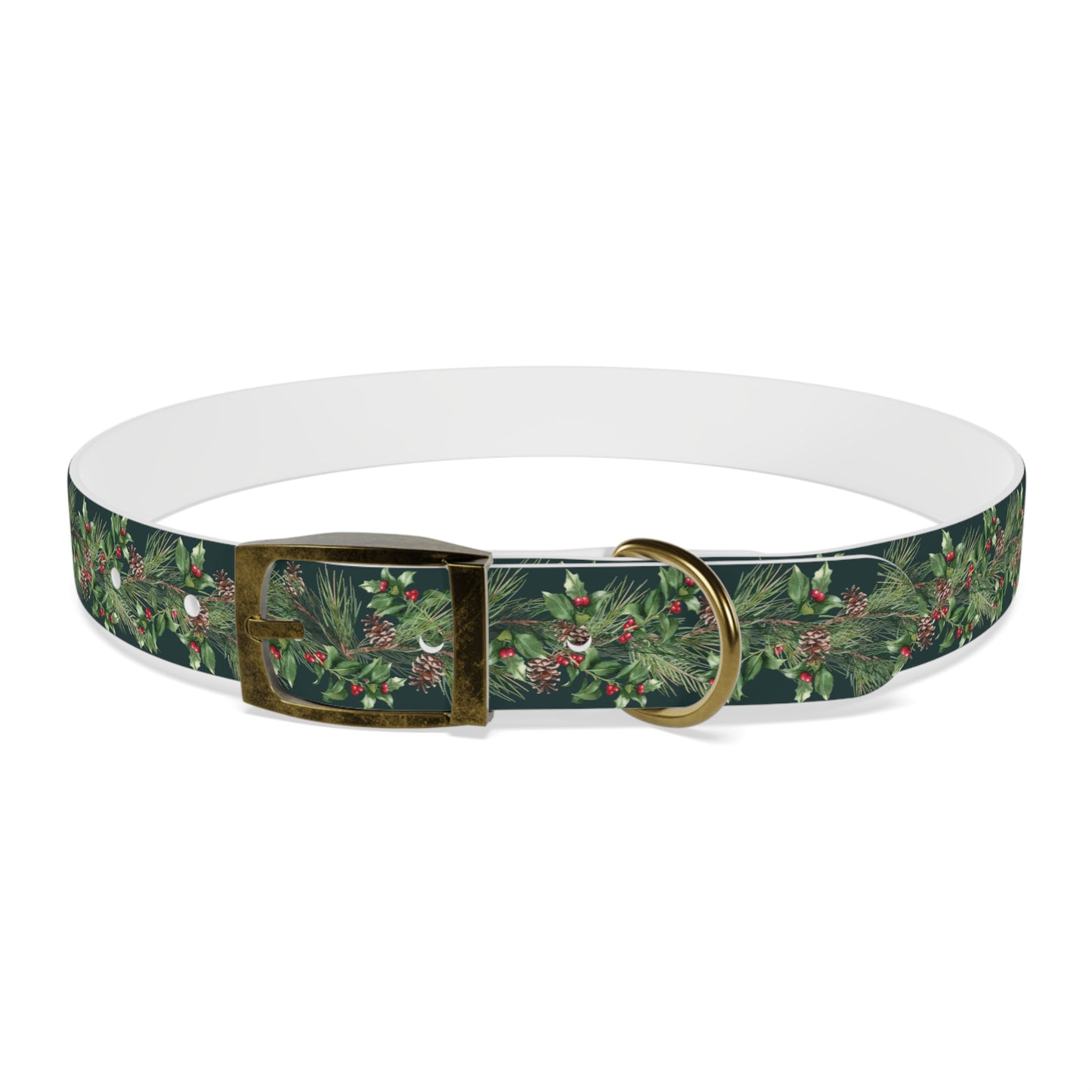 Winter Holly Berry Pinecone Dog Collar