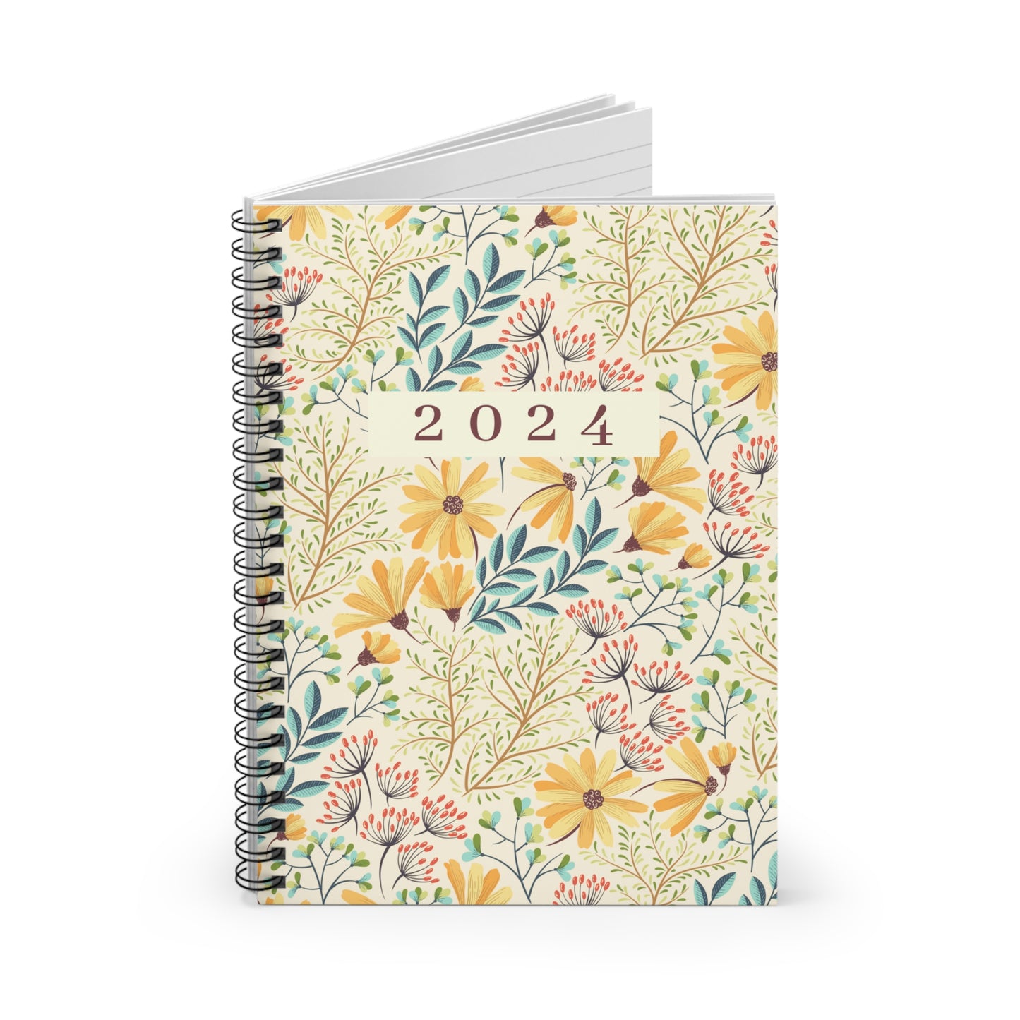 2024 Yellow Floral Spiral Notebook - Ruled Line