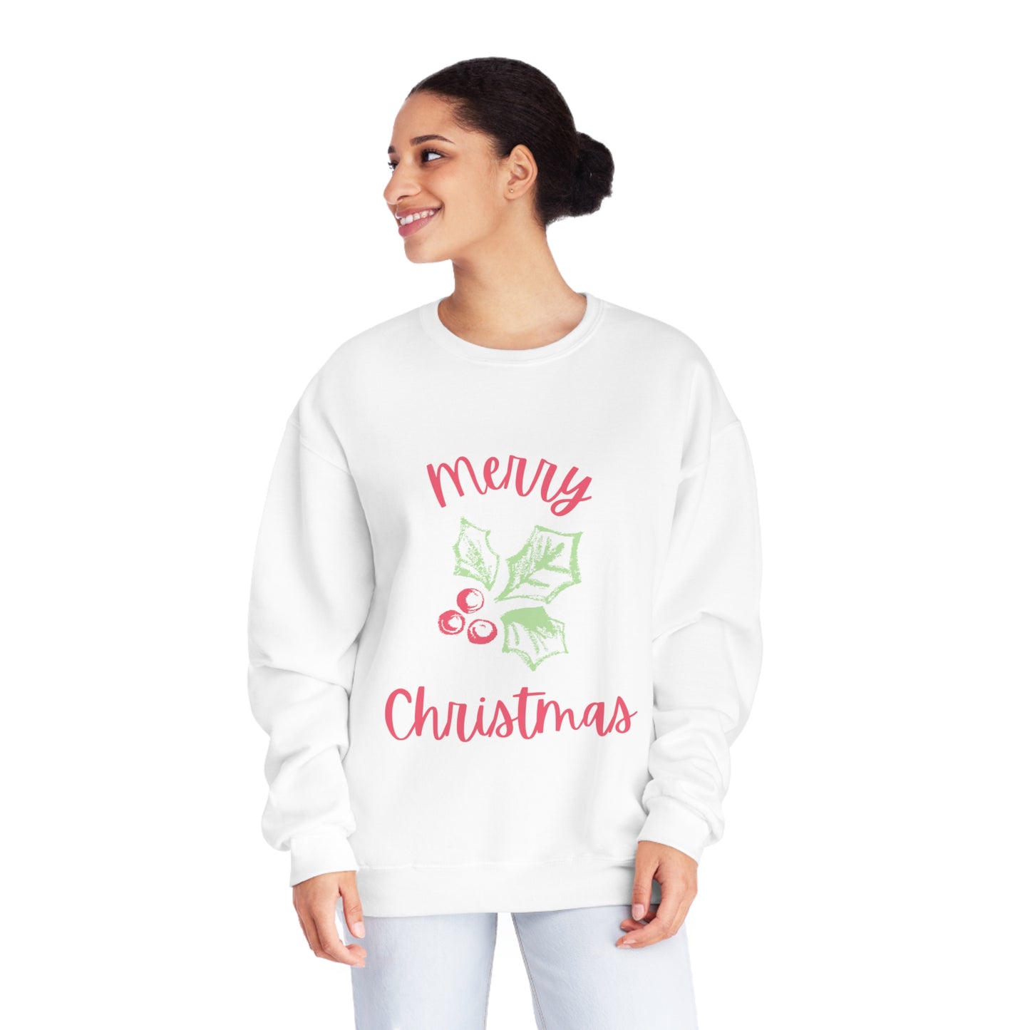 Merry Christmas Holly Leaf Unisex NuBlend® Crewneck Sweatshirt