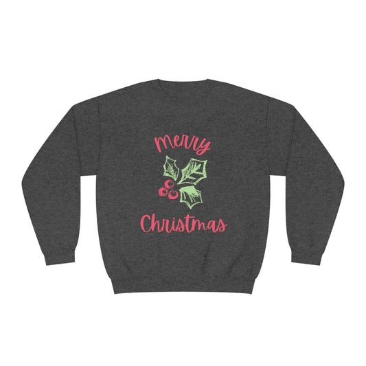 Merry Christmas Holly Leaf Unisex NuBlend® Crewneck Sweatshirt