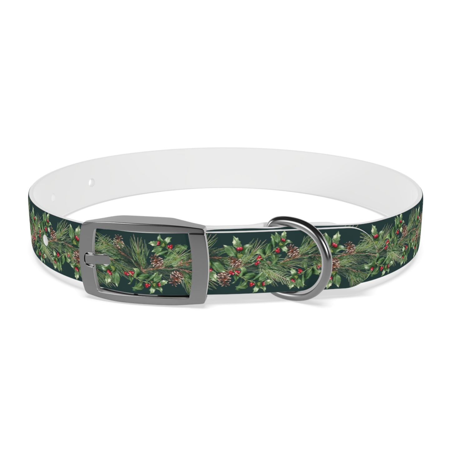 Winter Holly Berry Pinecone Dog Collar