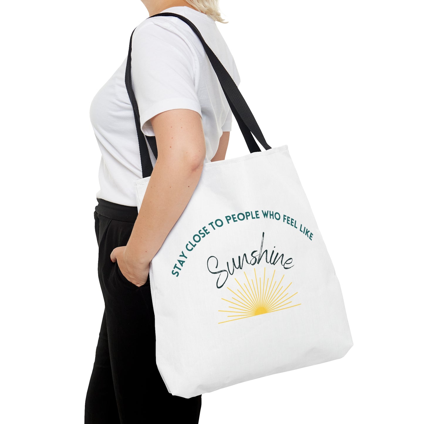 Stay Close to People Who Feel Like Sunshine Tote Bag (AOP)