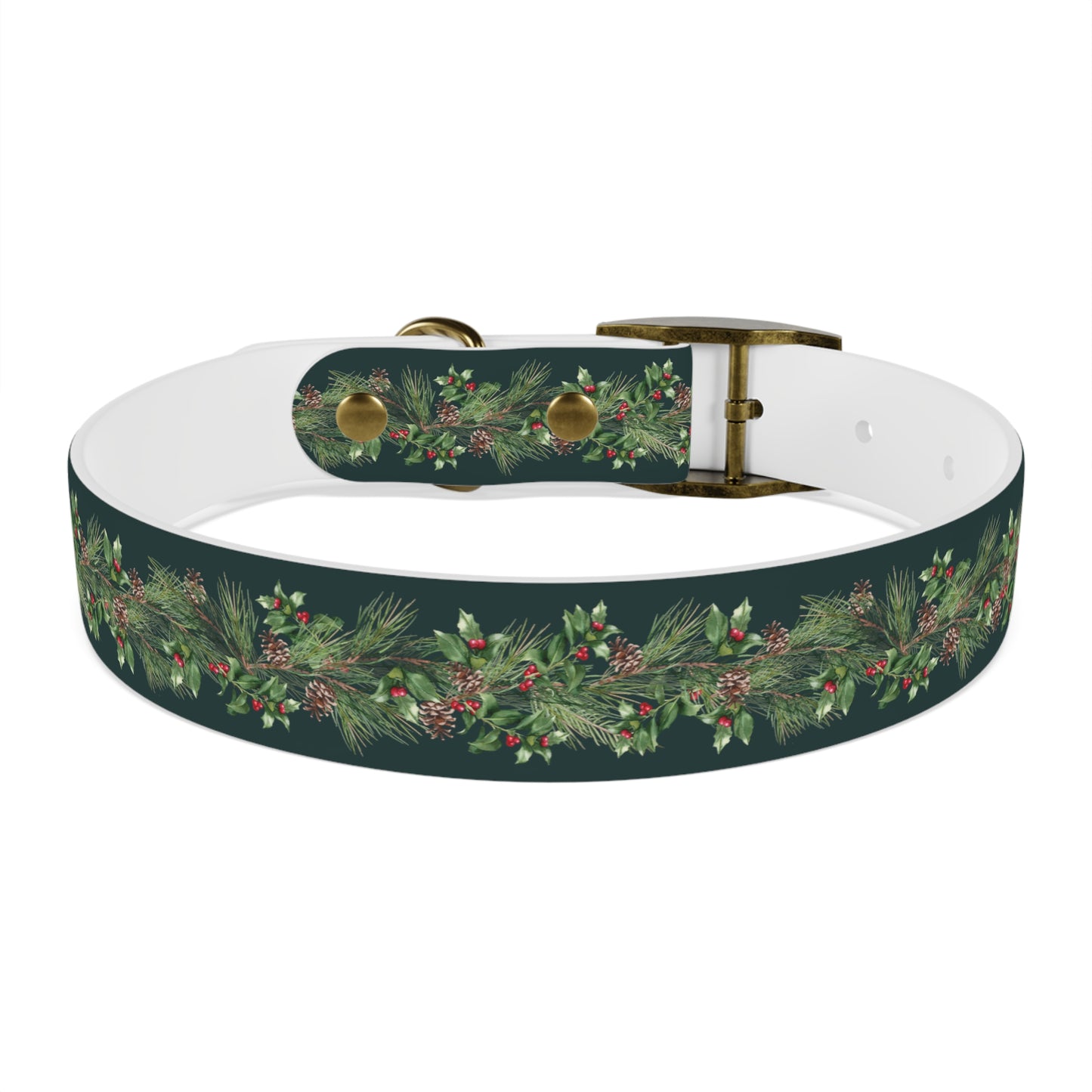 Winter Holly Berry Pinecone Dog Collar