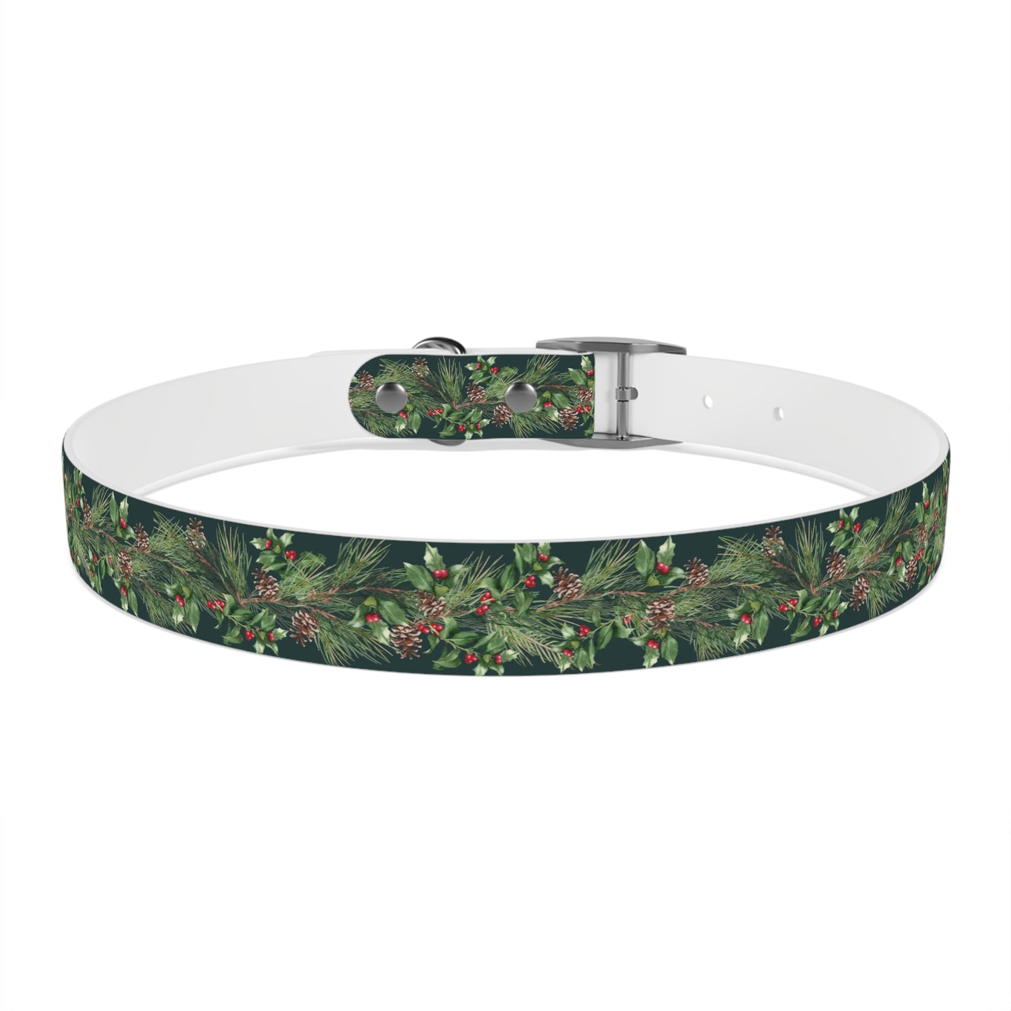 Winter Holly Berry Pinecone Dog Collar